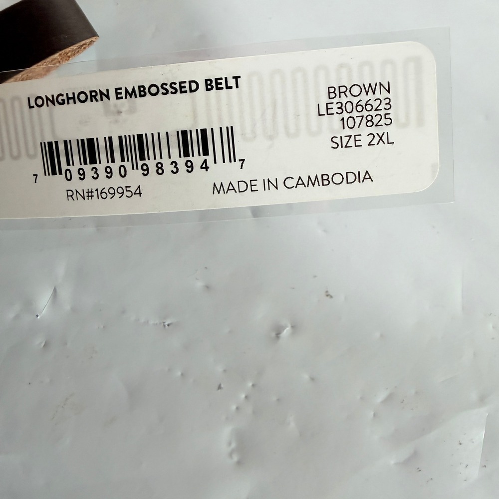 Kacey Lee Western Floral Embossed Genuine Leather Longhorn Belt 2XL Brown New - Picture 10 of 10